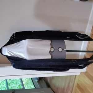 CURATED BY RUA'H KIBRIYA: Navy Italian Suede Laser-Cut Fringed Shawl, Never Worn